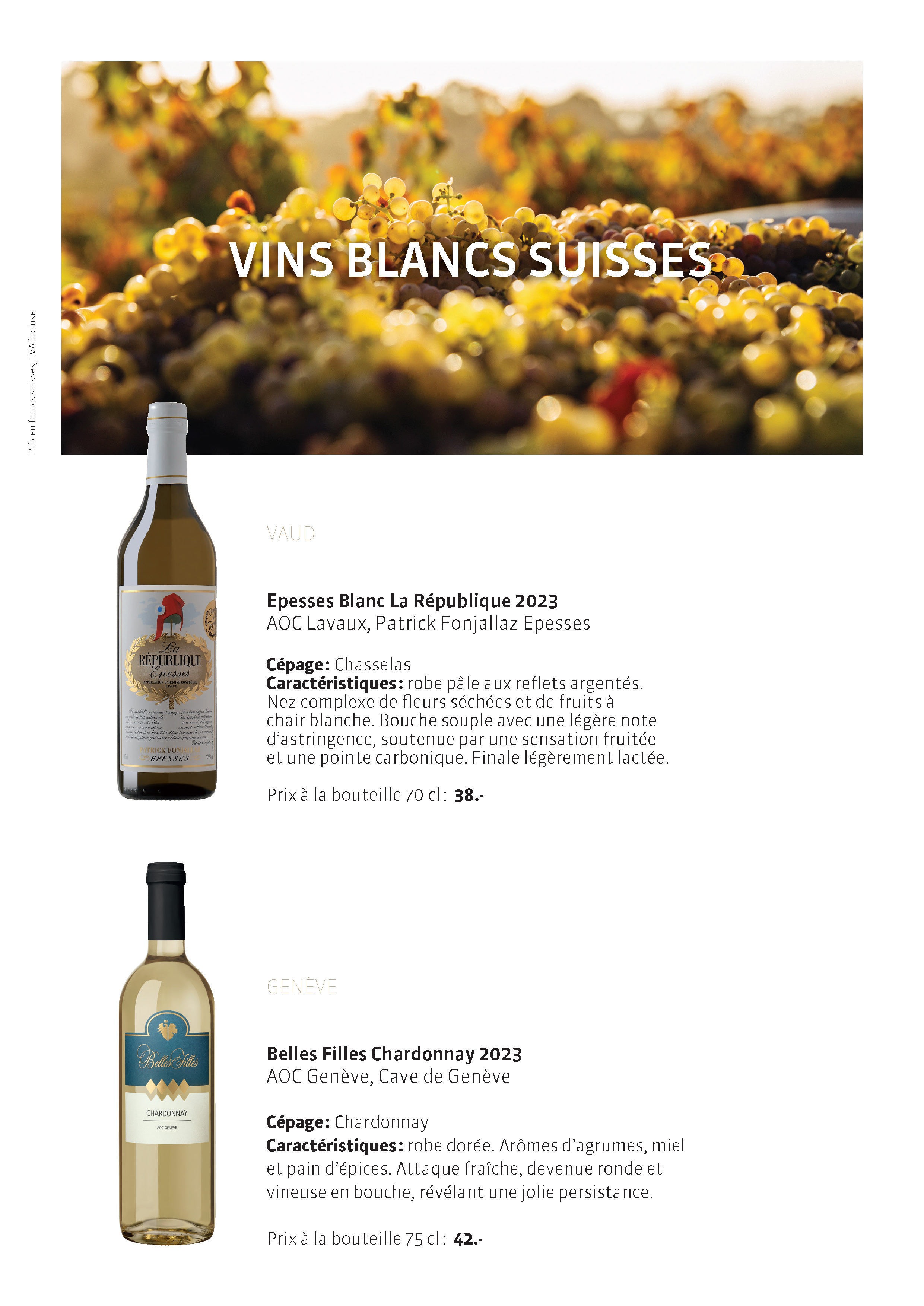 Carte des vins blancs