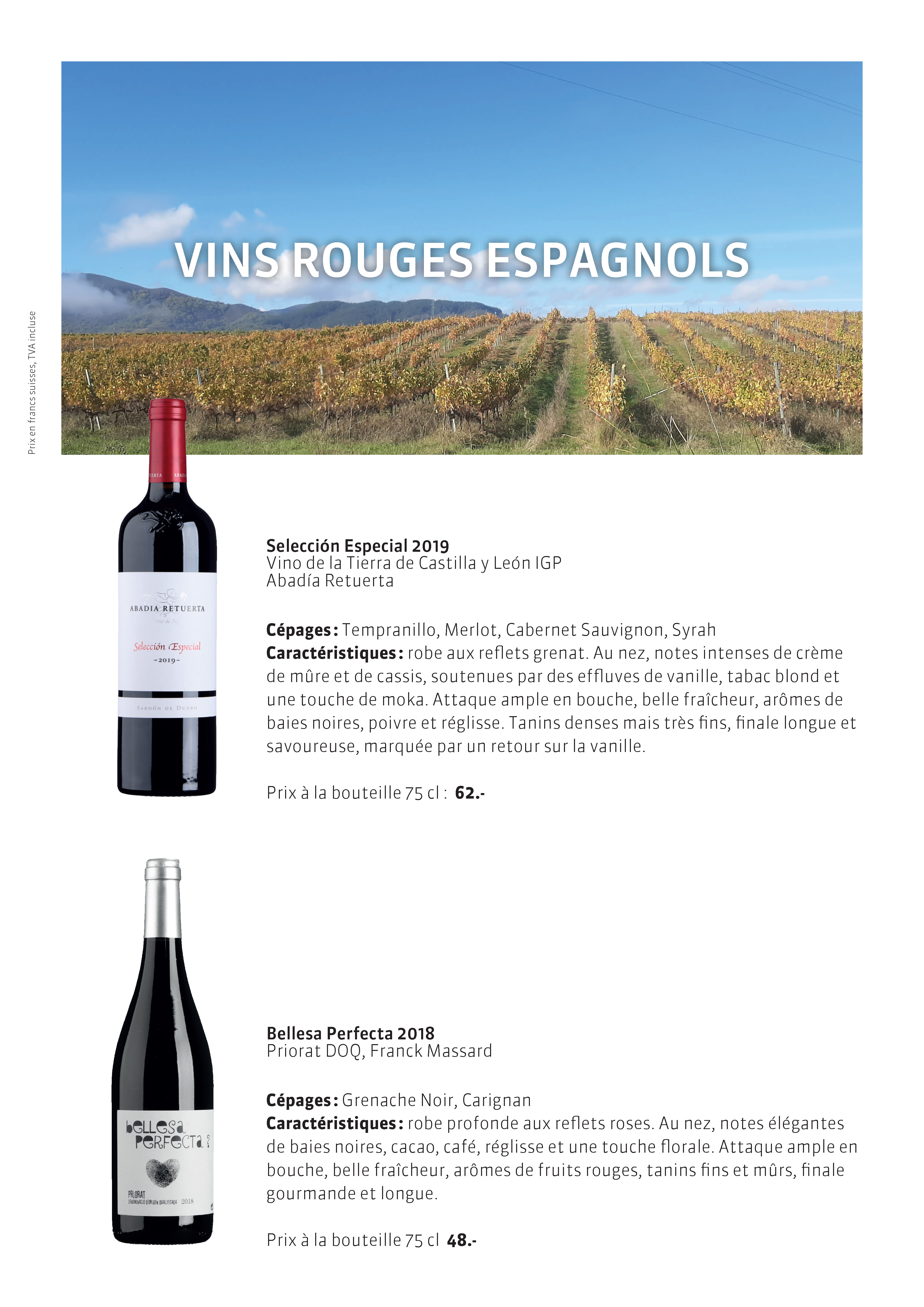 Carte des vins rouges ibériques