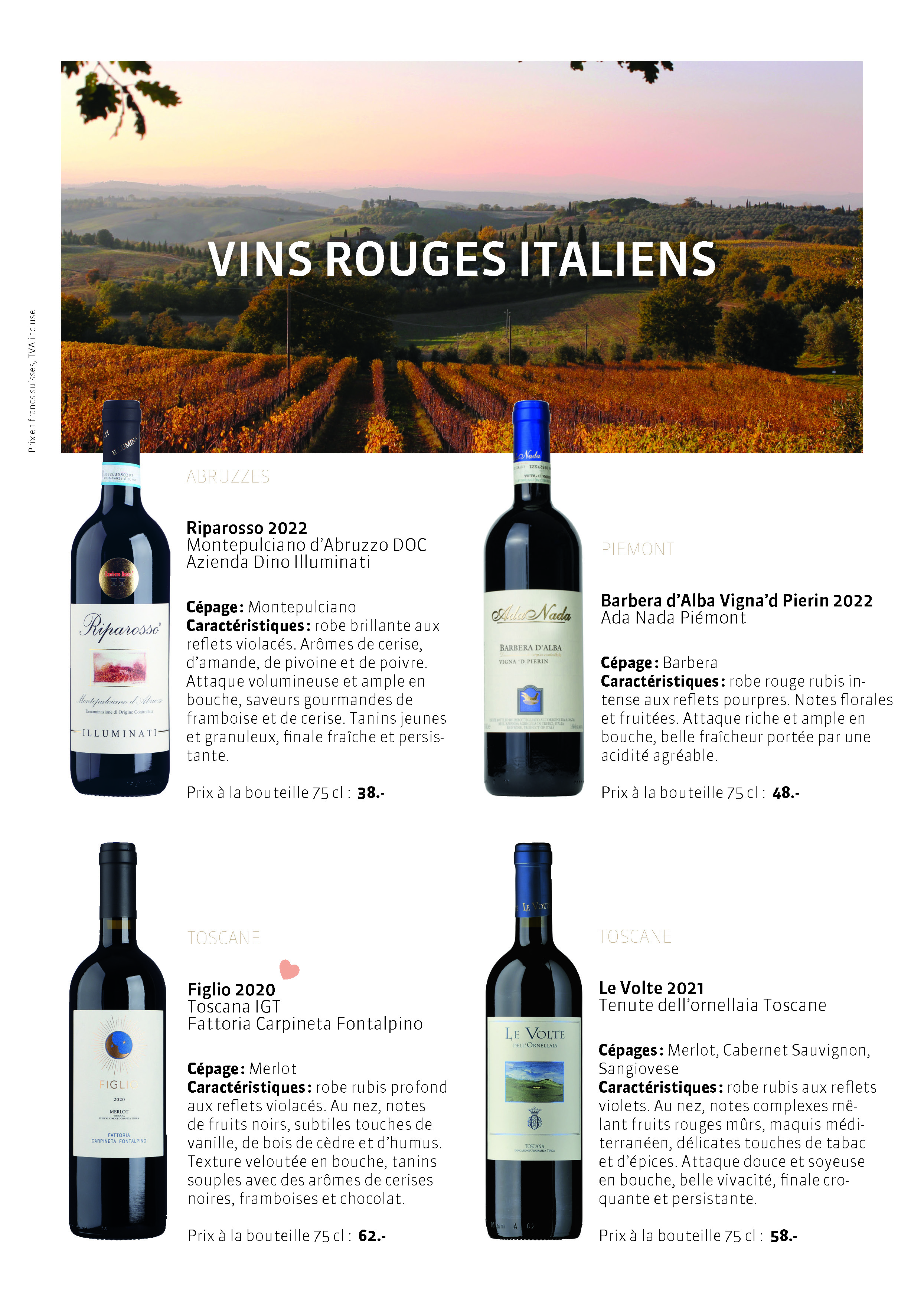 Carte des vins rouges italiens