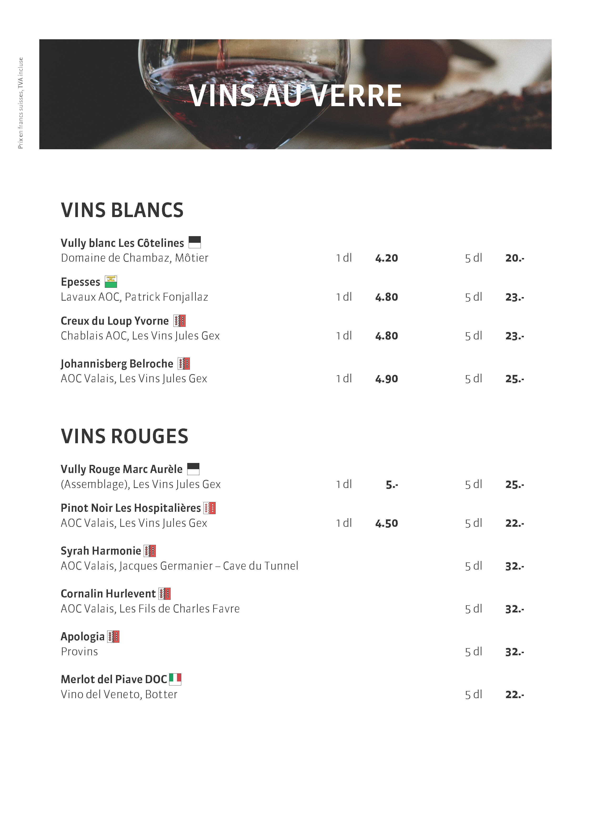 Les Vins au verre